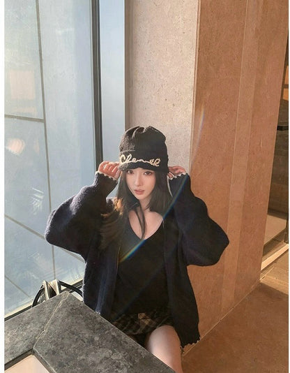 25Nov. 沉靜美式冬日大雪花片針織外套 藏藍