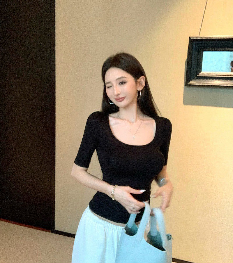 25Jul. 淡顏天菜 U領/圓領正肩好版型上衣 米白/黑色