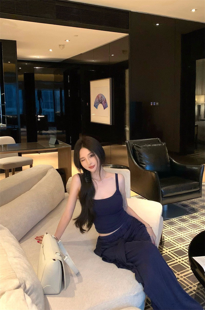 26Jan. 低調穿出好身材居家系列背心外套2件組 藏藍抽繩休閒褲