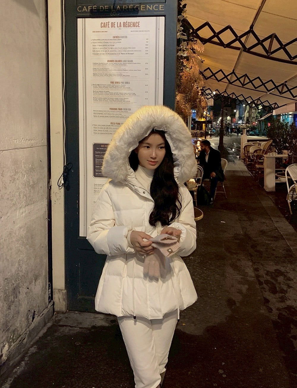 25Dec. 雪絨奶芙毛毛帽收腰羽絨外套 白