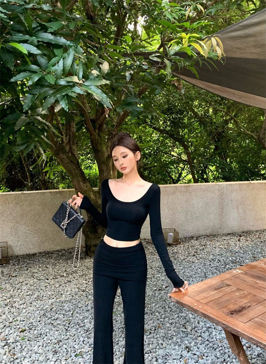 25Nov. 辣妹瑜伽私服 防走光雙層高腰休閒褲套裝 黑