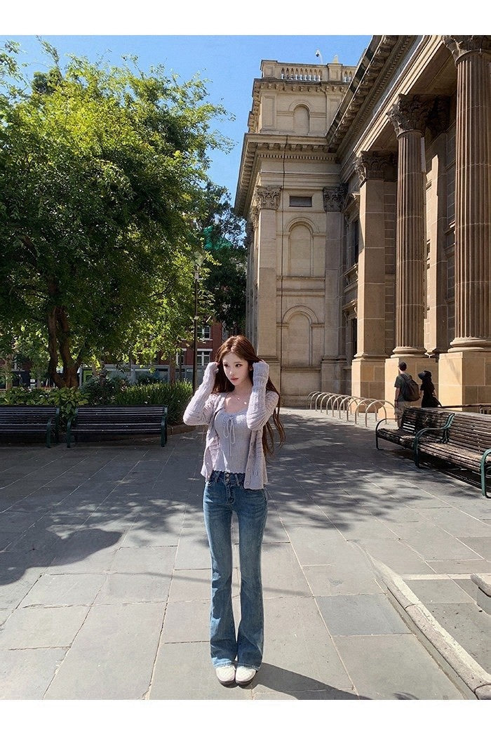 26Apr. 完美翹臀線 修身提臀分割微喇叭褲 牛仔藍/經典白