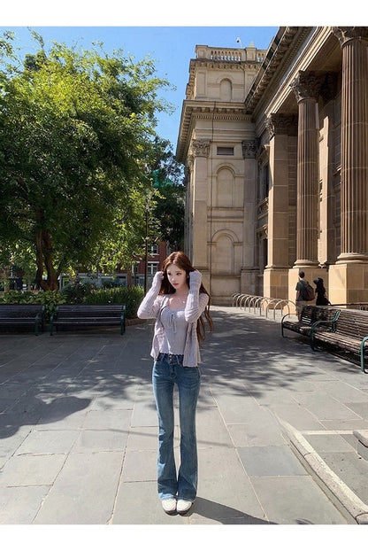 26Apr. 完美翹臀線 修身提臀分割微喇叭褲 牛仔藍/經典白
