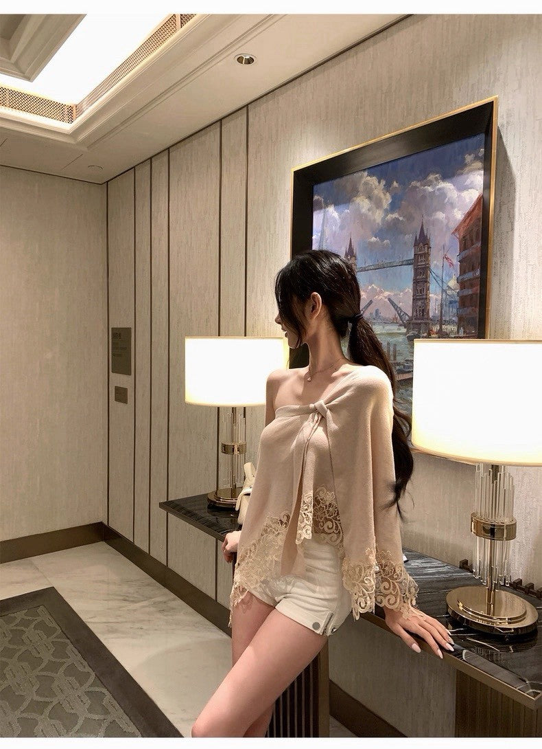 26Apr. 鬆弛慵懶vibe結構蕾絲披風上衣 蜜桃粉