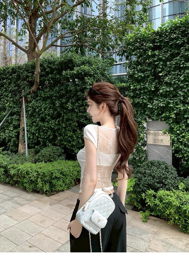 25Aug. 版型狠搭純欲姐姐後背縷空拼接上衣 白