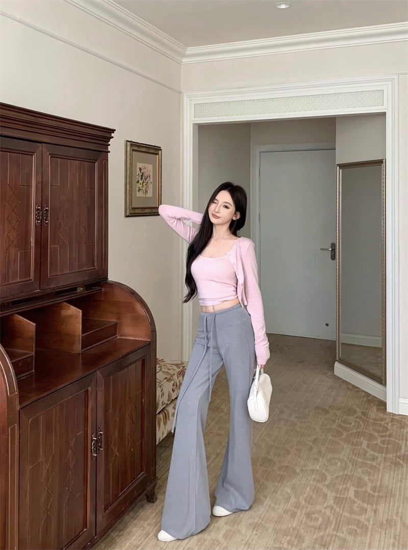 25Nov. 運動休閒搭一套上衣2件組 粉 顯瘦抽繩休閒褲 淺灰