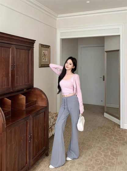 25Nov. 運動休閒搭一套上衣2件組 粉 顯瘦抽繩休閒褲 淺灰