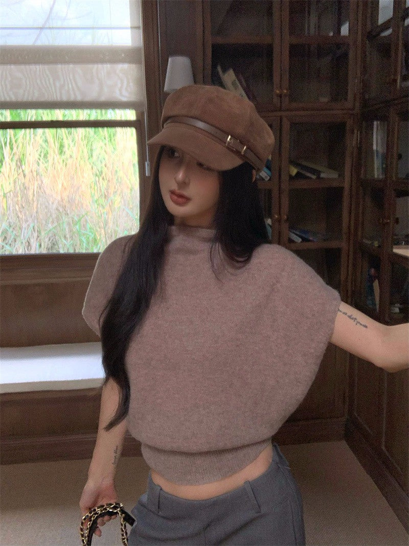 25Dec. 冬衣百穿微高領泡泡袖針織上衣 卡棕/黑