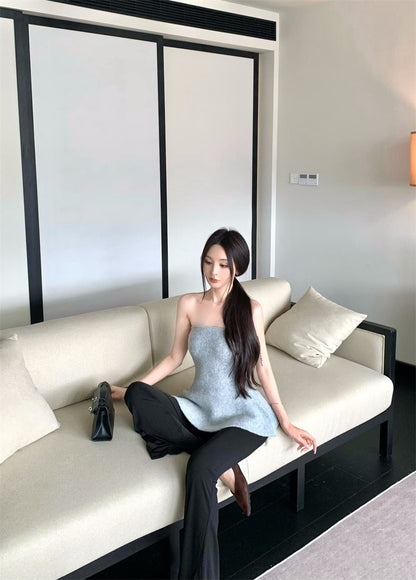 25Nov. 曲線奧斯氣質針織花瓣抹胸 灰