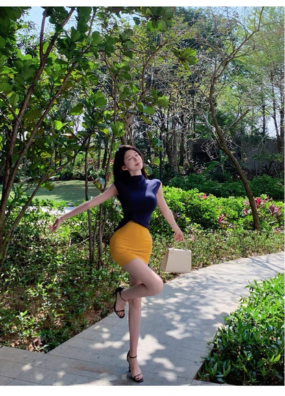 May. 黃金比例 春夏招財黃顯瘦半身裙 氣質半高領上衣