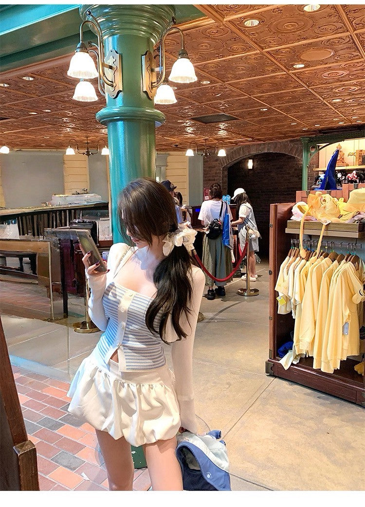 25Sep. 海鹽蘇打甜美針織抹胸2件組 花苞高腰裙