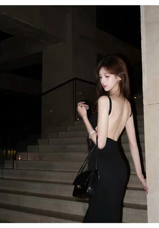 26Jul. 歐美控懶人裙挖背修身連身裙 淡藍/黑