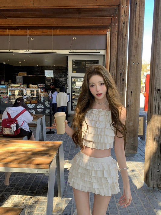 25Nov. 可鹽可甜俏皮千層荷葉半身裙套裝 杏