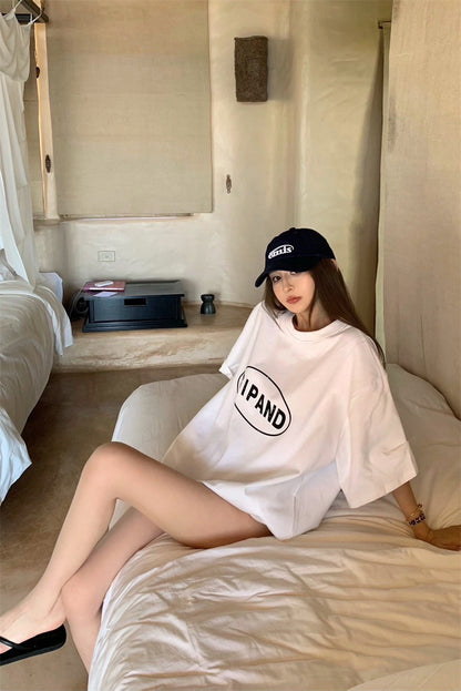 May. 寬鬆簡約棉質字母T恤 白