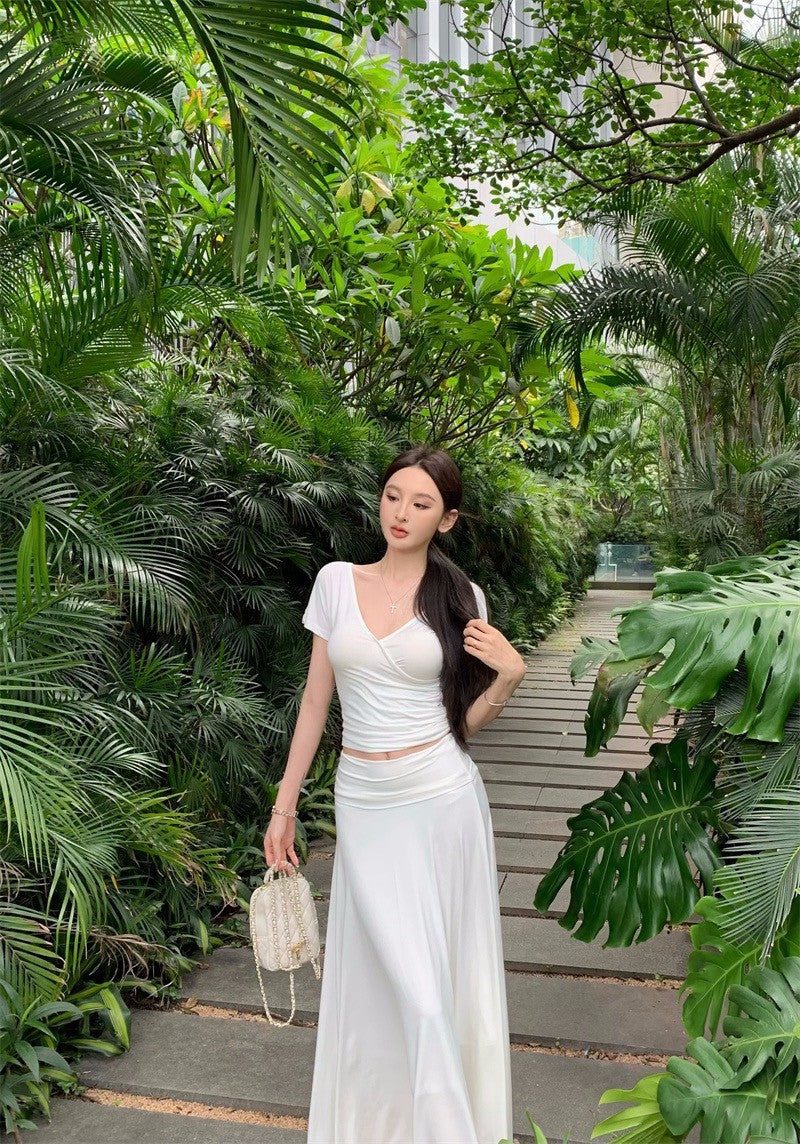 25Jul. 一眼愛上！紙片上衣半身裙套裝 米白