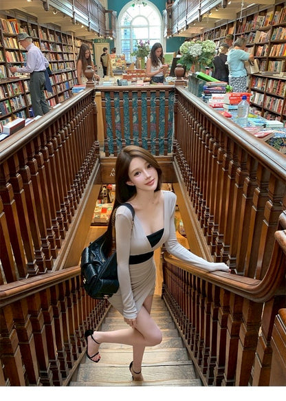 25Oct. 層次美學氣質撞色收腰連身裙