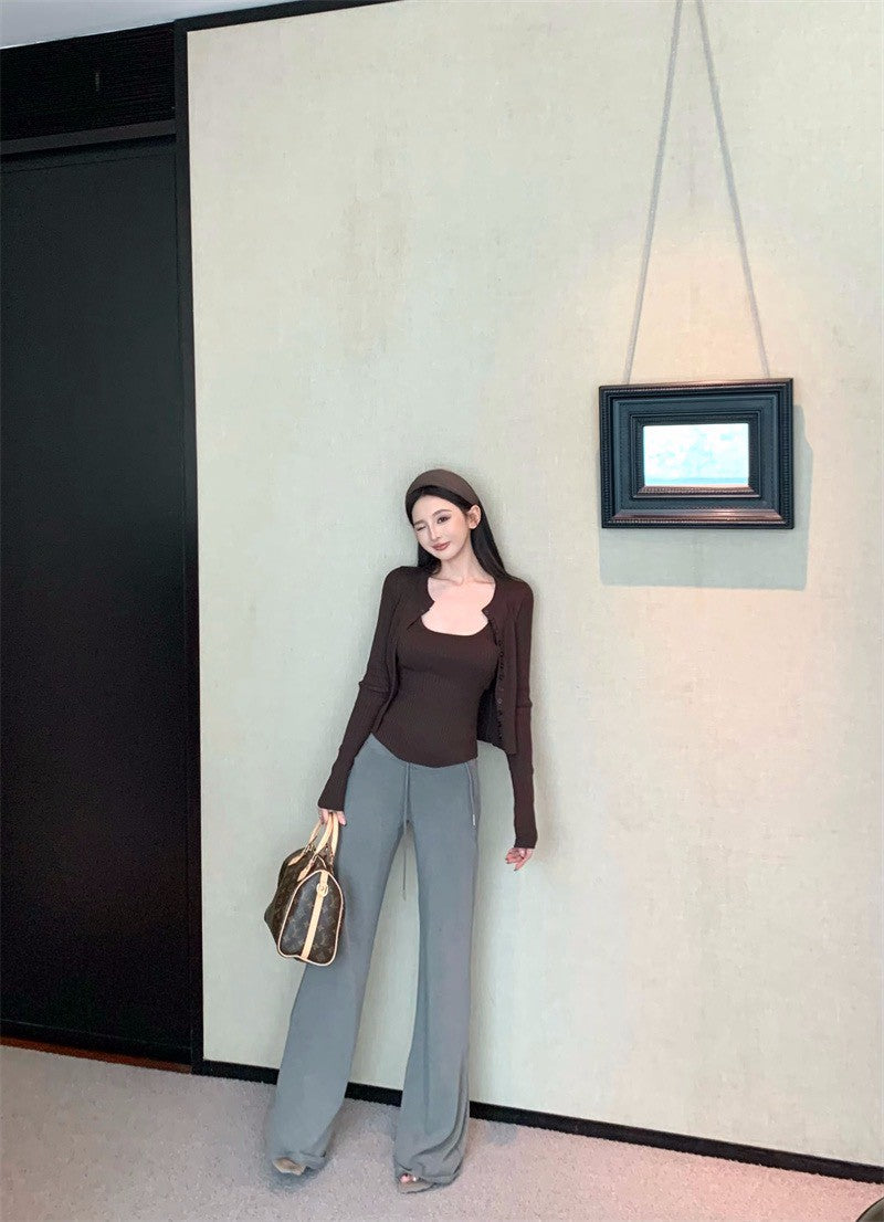 25Dec. 韻味熟女簡約針織上衣2件套 抽繩休閒褲 深暖系