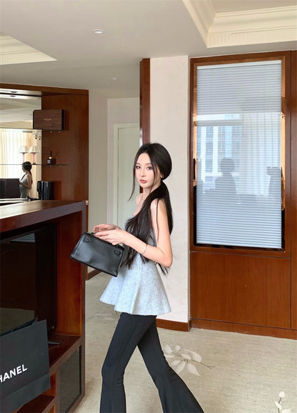 25Nov. 曲線奧斯氣質針織花瓣抹胸 灰