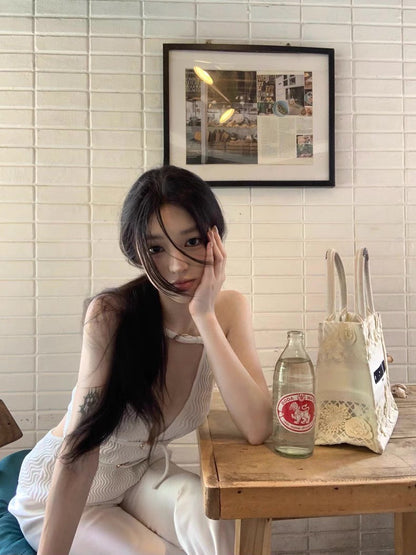 May. cult gal*高奢單品 可調節金釦針織背心 白