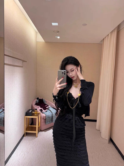 25Sep. Valentin*蕾絲蝴蝶綁帶top 黑