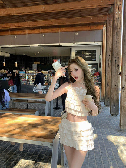 25Nov. 可鹽可甜俏皮千層荷葉半身裙套裝 杏