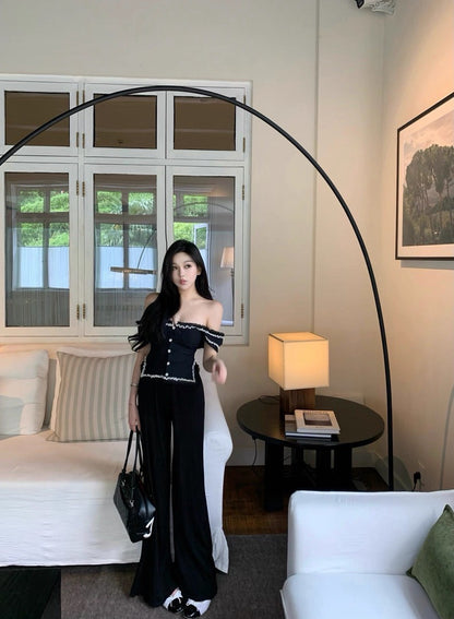 25Aug. 高級感壓褶不易皺垂垂休閒褲 白/黑