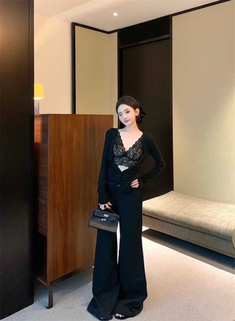 May. 時髦女人 蕾絲花邊排扣開衫 2色 性感蕾絲打底背心