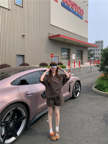 Jun. 街頭素描極簡淡人系列row襯衫上衣 短褲 咖色