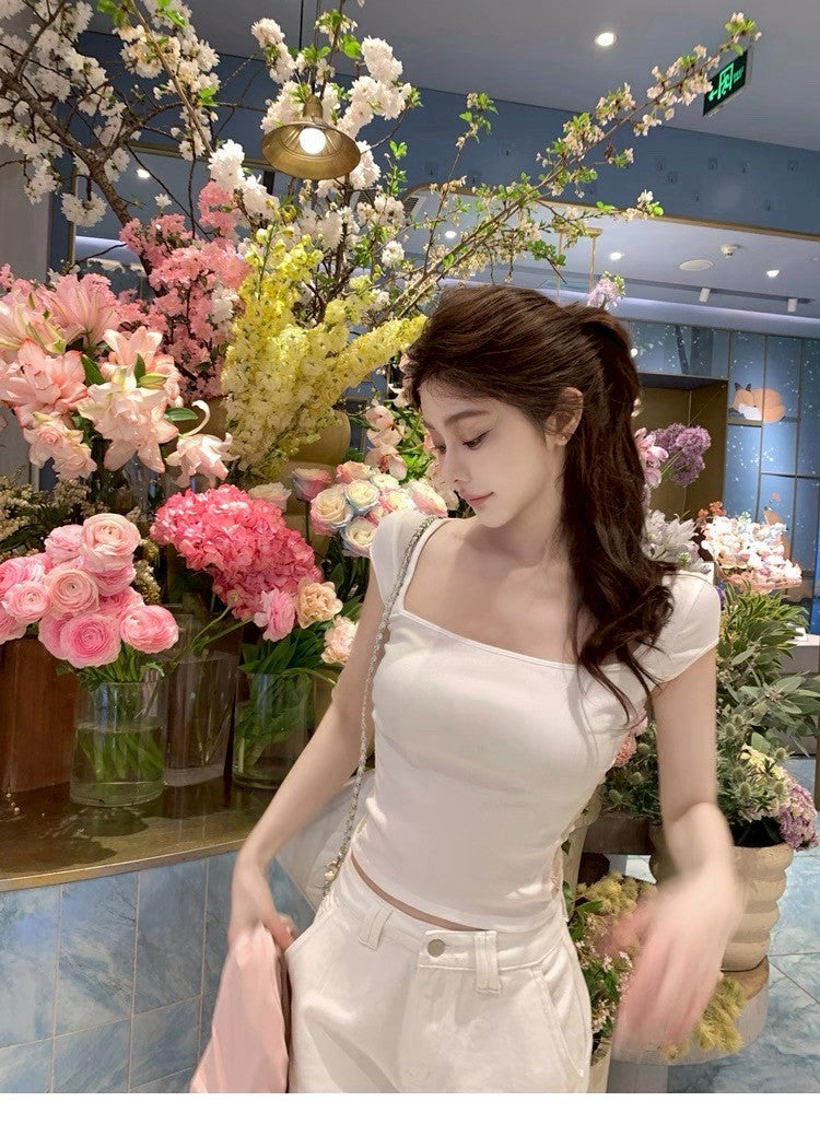 25Aug. 版型狠搭純欲姐姐後背縷空拼接上衣 白