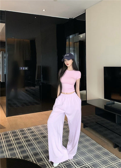 May. 經典Skims春夏版型 修身彈力純色上衣 休閒褲 粉