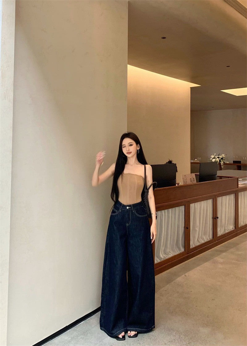 Jun. 古典攻略 魚骨曲線修身抹胸 卡 遮胯寬顯瘦高腰牛仔褲