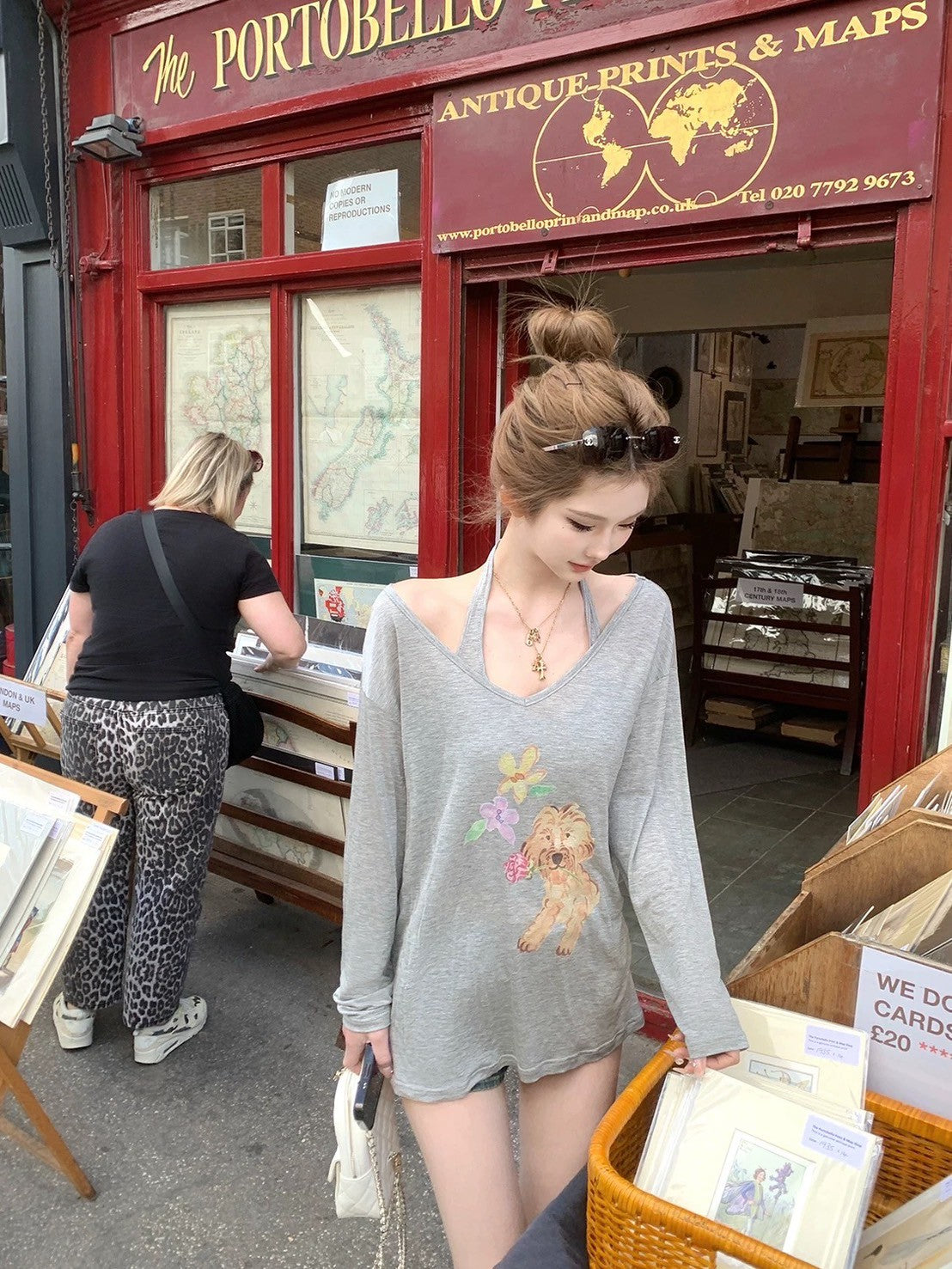 Jun. 萌狗勾 天絲小狗印花兩件式防曬上衣 灰色