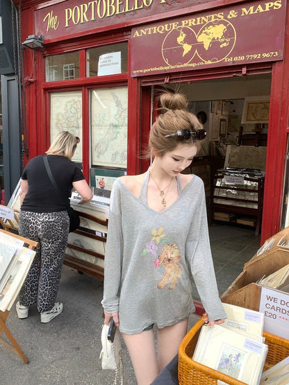 Jun. 萌狗勾 天絲小狗印花兩件式防曬上衣 灰色