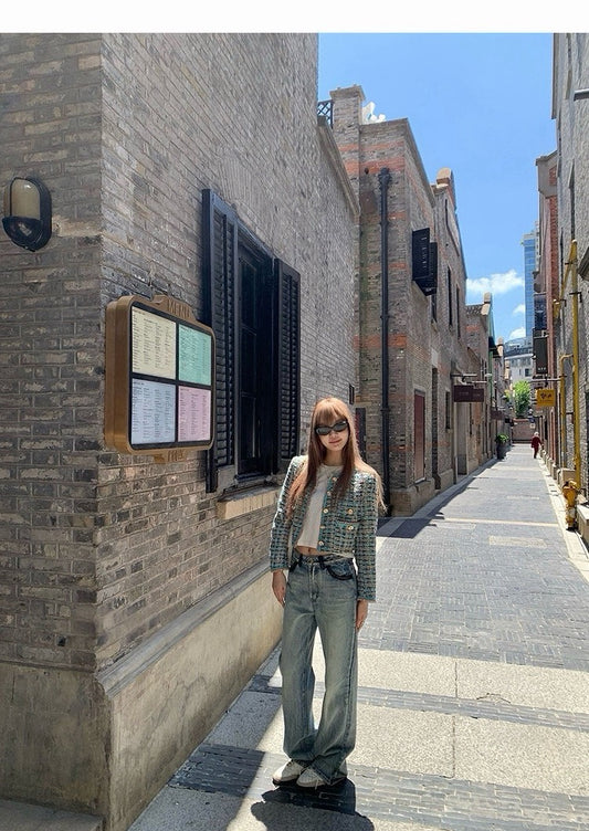 25Nov. 新款m1u皮革拼接水洗藍直筒褲