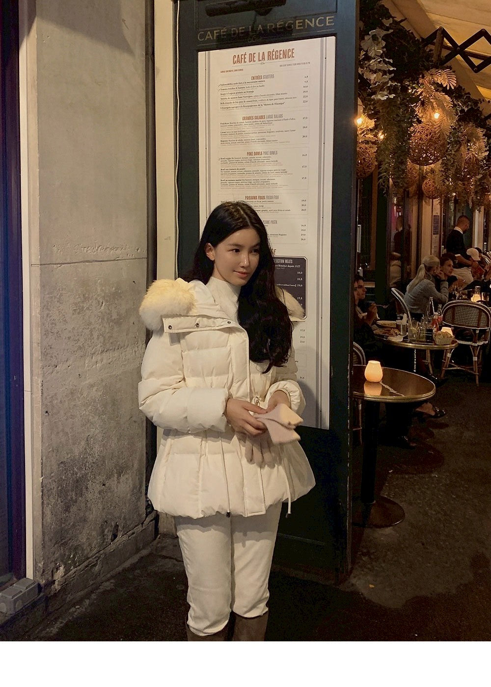 25Dec. 雪絨奶芙毛毛帽收腰羽絨外套 白