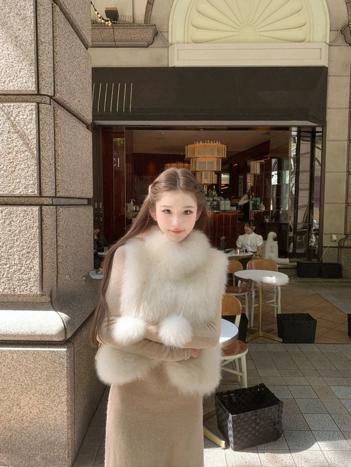 25Nov. 朝霧紗雪cashmere山羊絨軟綿綿短毛馬甲 月光杏