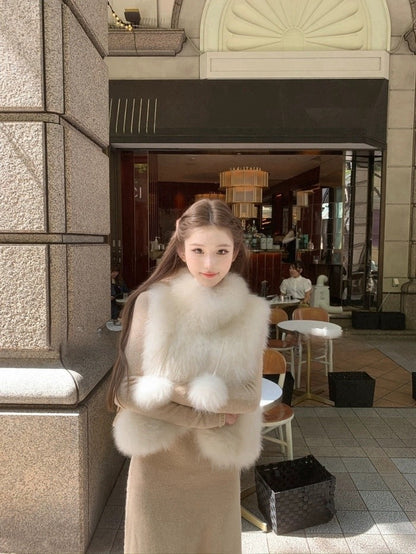 25Nov. 朝霧紗雪cashmere山羊絨軟綿綿短毛馬甲 月光杏