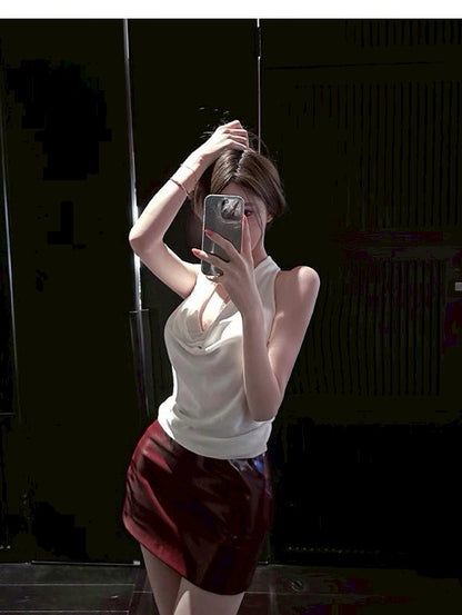 25Jul. 穿上就是氣質姊姊 蘯領露背背心 白