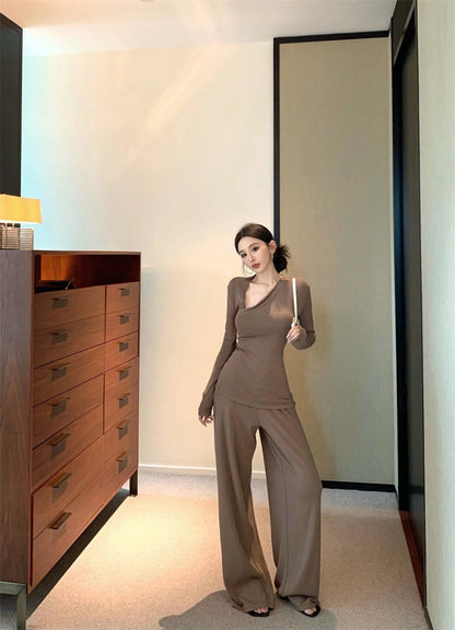 Jun. 好身材有氧不規則設計感長袖針織套裝 卡