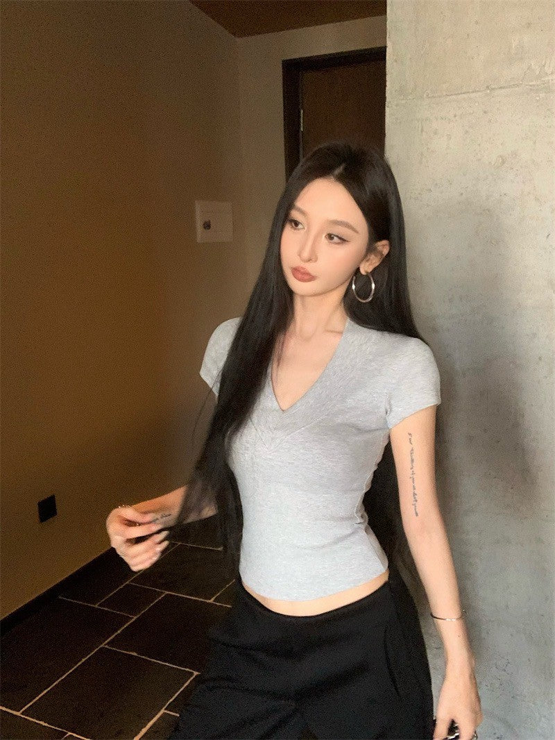 May. RO系列高腰休閒褲 必入V領顯瘦上衣 灰