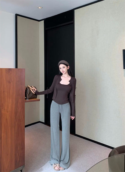 25Dec. 韻味熟女簡約針織上衣2件套 抽繩休閒褲 深暖系