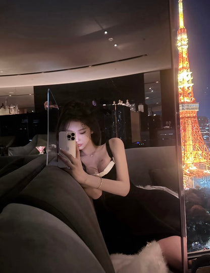 Mar. 曼妙天鵝 法式氣質蝴蝶結收腰連身裙 黑/白