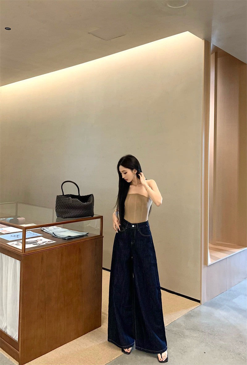 Jun. 古典攻略 魚骨曲線修身抹胸 卡 遮胯寬顯瘦高腰牛仔褲