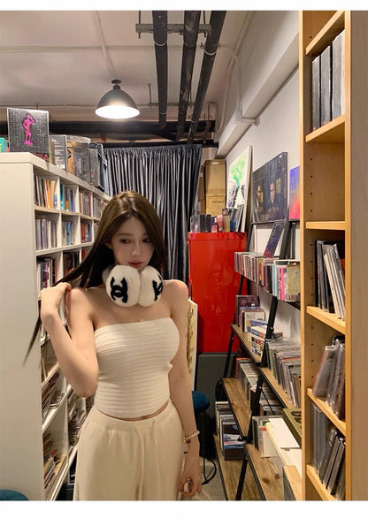 25Dec. 美式辣妹粗針百搭彈力抹胸 白/灰