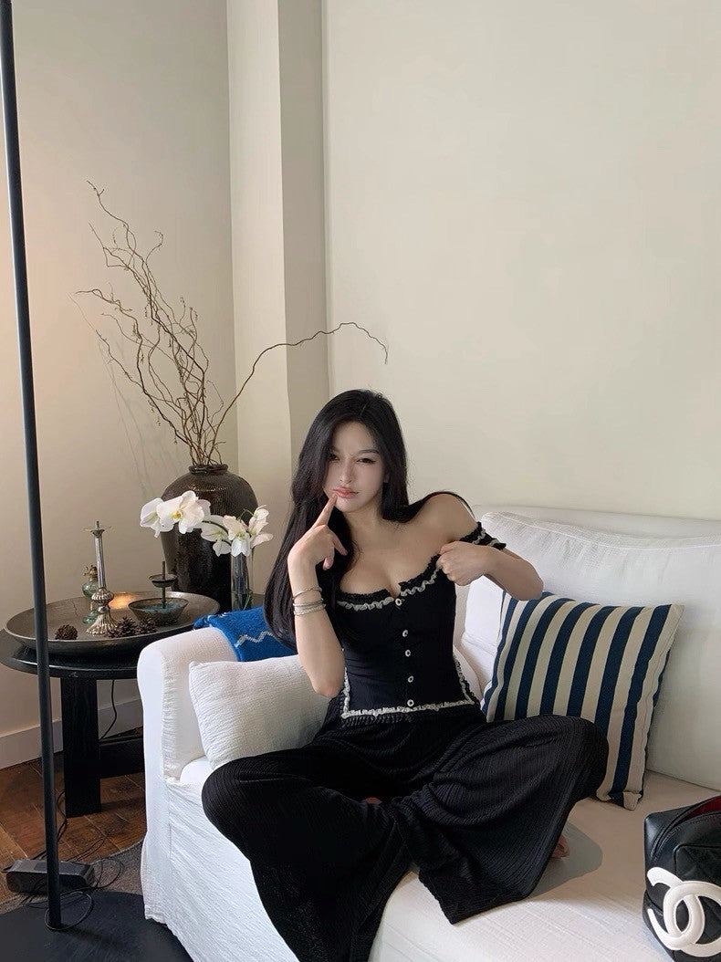 25Aug. 高級感壓褶不易皺垂垂休閒褲 白/黑