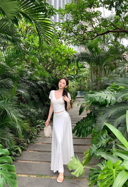 25Jul. 一眼愛上！紙片上衣半身裙套裝 米白
