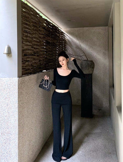 25Nov. 辣妹瑜伽私服 防走光雙層高腰休閒褲套裝 黑