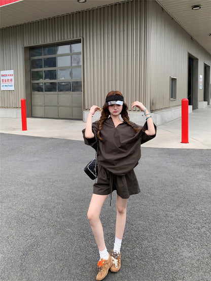 Jun. 街頭素描極簡淡人系列row襯衫上衣 短褲 咖色