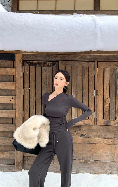 26Jan. 好身材有氧2.0不規則設計感休閒褲/半身裙套裝 黑灰/純黑