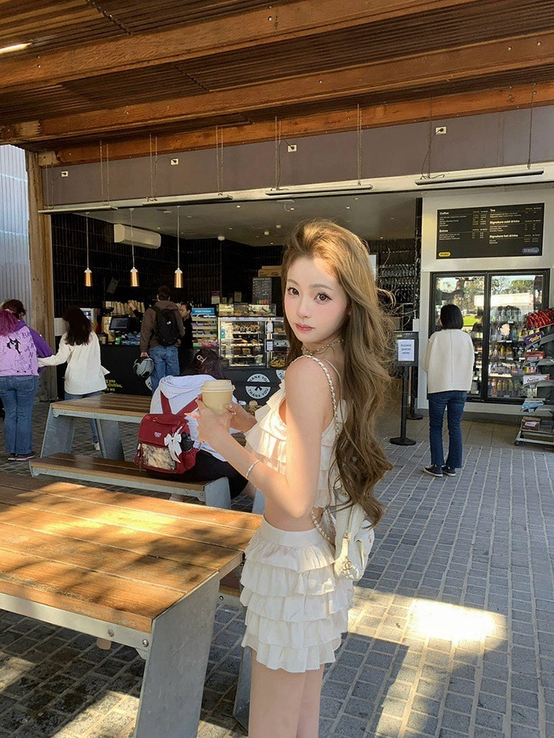 25Nov. 可鹽可甜俏皮千層荷葉半身裙套裝 杏